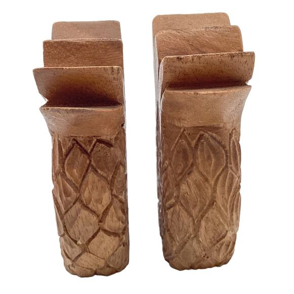 Vintage Salt & Pepper Shakers: PINEAPPLES Hand-Carved Wooden Collectible Set - Picture 3 of 6